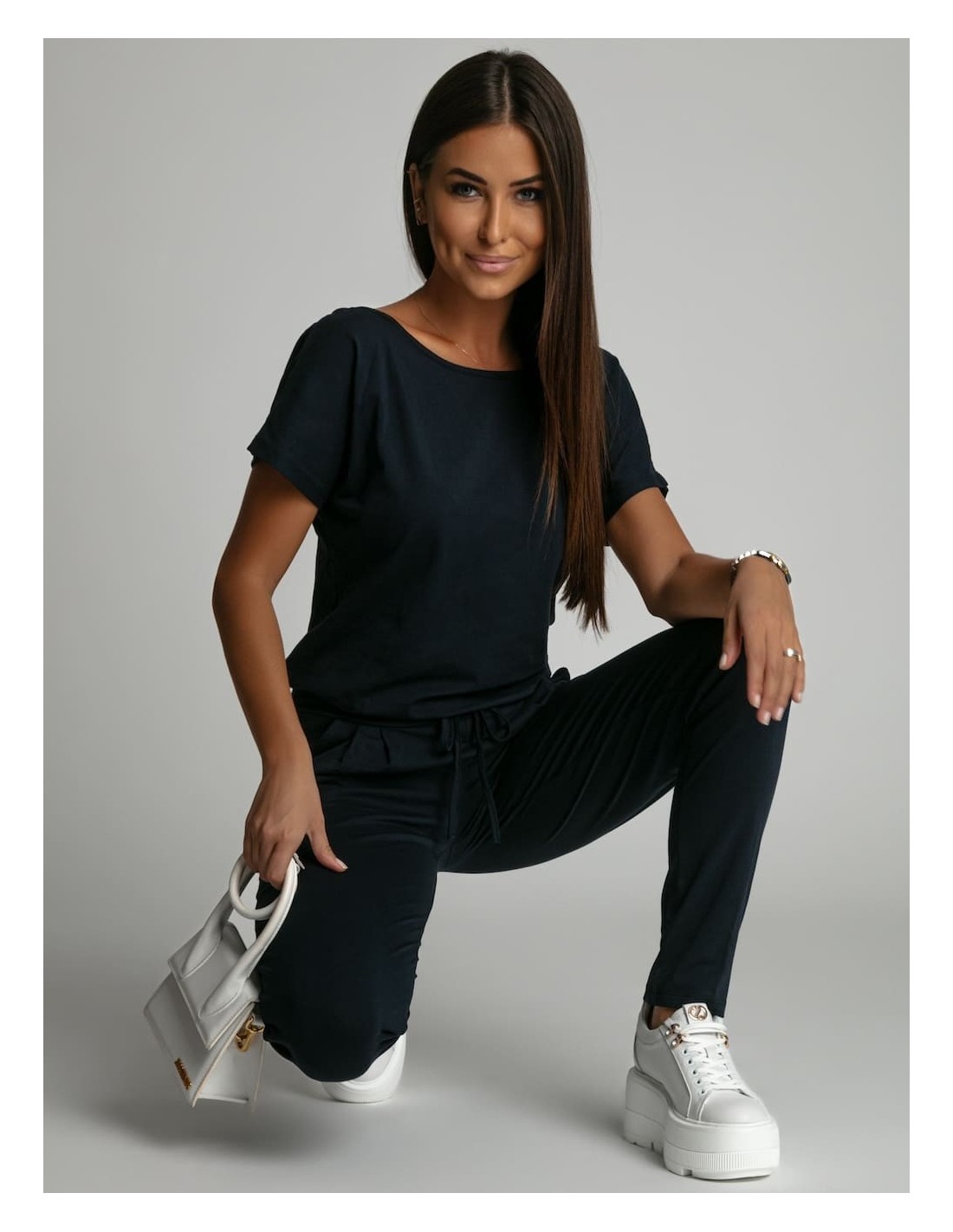 Jumpsuit with a bow, Navy blue 2950 - Online store - Boutique